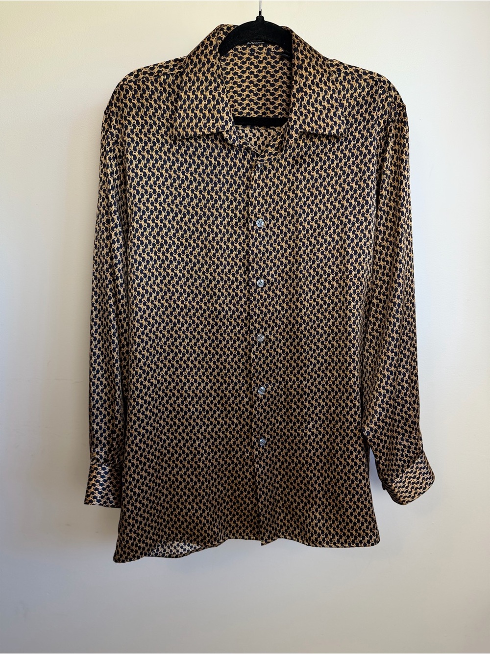 Giani Bernini 100% Silk Gold Chain Print Shirt